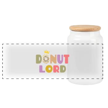 Donut Lord – Gourmet and Funny Design - Panoramic Cookie Jar with Wooden Lid - white - Front