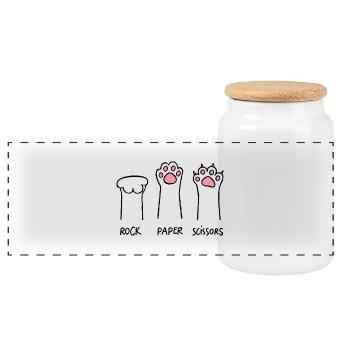Haustier Stein Papier Schere - Panorama Keksdose mit Holzdeckel - Weiß - Vorne