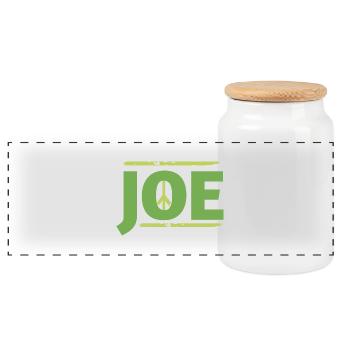 Joe in peace sign graphic - Panoramic Cookie Jar with Wooden Lid - white - Front