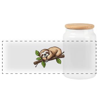 Sloth Sleeping - Panoramic Cookie Jar with Wooden Lid - white - Front
