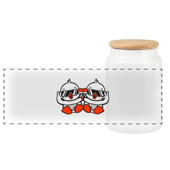 2 Birds Baby Child Rattle Diaper Sunglasses Peace - Panoramic Cookie Jar with Wooden Lid - white - Front