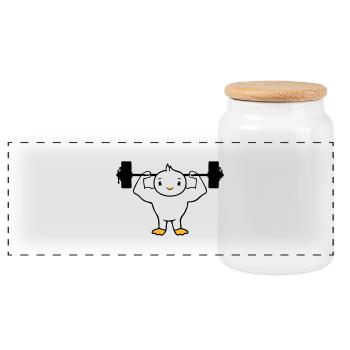 Oiseau Bodybuilder Haltérophilie Fort Gym Fitness - Boîte à biscuits avec couvercle en bois - blanc - Devant