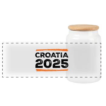 Croatia 2025 Spruch - Panorama Keksdose mit Holzdeckel - Weiß - Vorne