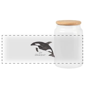 Killer whale as watercolor - Panoramic Cookie Jar with Wooden Lid - white - Front