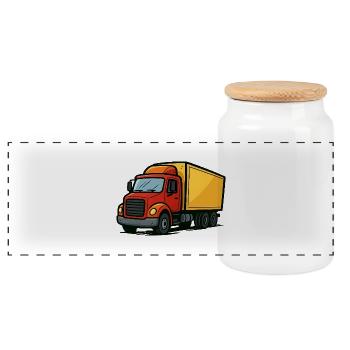 Bande dessinée de camion - Boîte à biscuits avec couvercle en bois - blanc - Devant