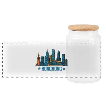 Hong Kong City Skyline - Panoramic Cookie Jar with Wooden Lid - white - Front