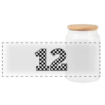 Number 12 plaid - Panoramic Cookie Jar with Wooden Lid - white - Front