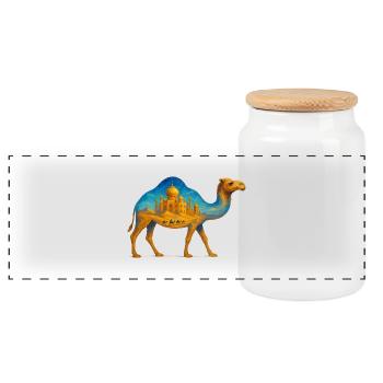 Camel Desert Palace - Panoramic Cookie Jar with Wooden Lid - white - Front
