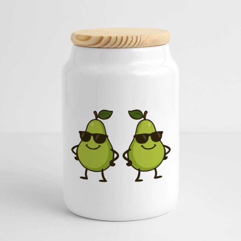 Pear Comic Cool 2 Panoramic Cookie Jar with Wooden Lid