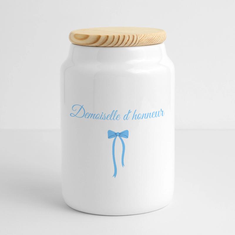 Blue Bow Bridesmaid Panoramic Cookie Jar with Wooden Lid