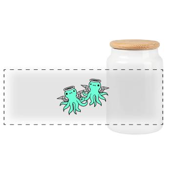 2 Oktopus Engel Team Freunde Flügel Heiligenschein - Panorama Keksdose mit Holzdeckel - Weiß - Vorne