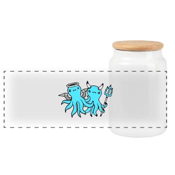 2 Oktopus Teufel Engel Himmel Hölle Team Freunde - Panorama Keksdose mit Holzdeckel - Weiß - Vorne