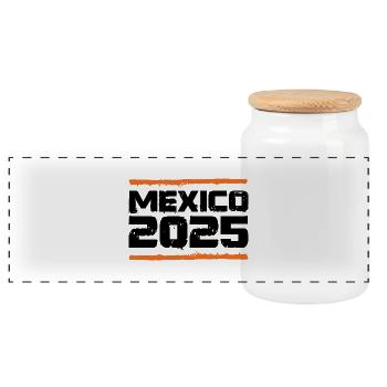 Mexico 2025 Vacation - Panoramic Cookie Jar with Wooden Lid - white - Front