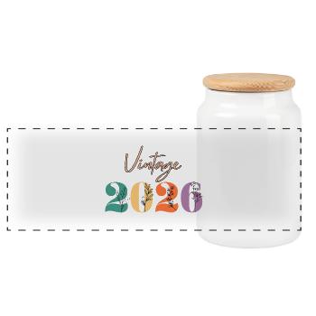 Jahrgang 2026 Blumen - Panorama Keksdose mit Holzdeckel - Weiß - Vorne