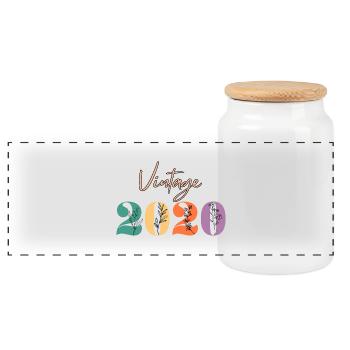 Vintage 2020 florale - Boîte à biscuits avec couvercle en bois - blanc - Devant