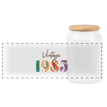 Vintage 1985 florale - Boîte à biscuits avec couvercle en bois - blanc - Devant