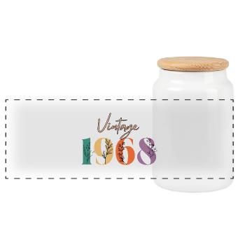 Jahrgang 1968 Blumen - Panorama Keksdose mit Holzdeckel - Weiß - Vorne
