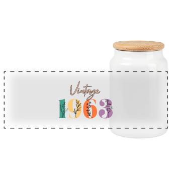 Vintage 1963 florale - Boîte à biscuits avec couvercle en bois - blanc - Devant