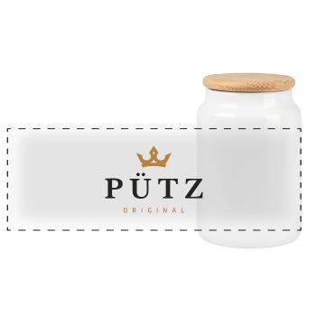 Logo original de la famille Pütz - Boîte à biscuits avec couvercle en bois - blanc - Devant