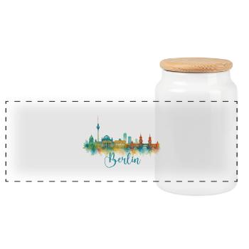 berlin skyline - Panorama Keksdose mit Holzdeckel - Weiß - Vorne