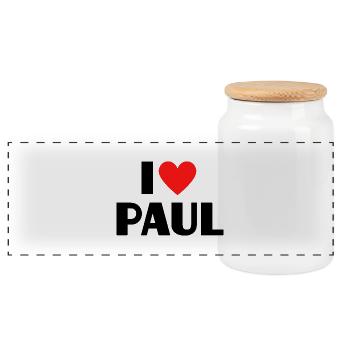 I love Paul Rotes Herz Liebe Fan Geschenk - Panorama Keksdose mit Holzdeckel - Weiß - Vorne