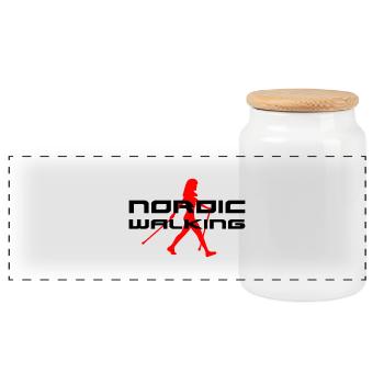 Nordic Walking - Panoramic Cookie Jar with Wooden Lid - white - Front