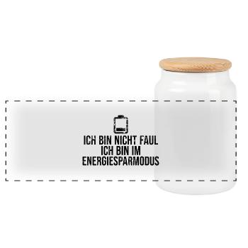 Energiesparmodus An Shirt | Lustiges Geschenk - Panorama Keksdose mit Holzdeckel - Weiß - Vorne