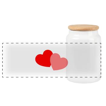 2 Hearts - red and pink - Panoramic Cookie Jar with Wooden Lid - white - Front