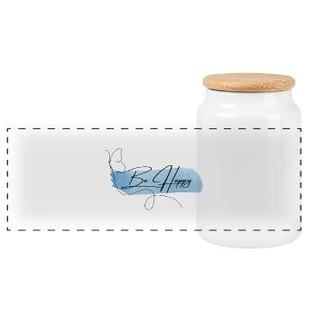 Be Happy - Elegant Watercolor Font - Panoramic Cookie Jar with Wooden Lid - white - Front
