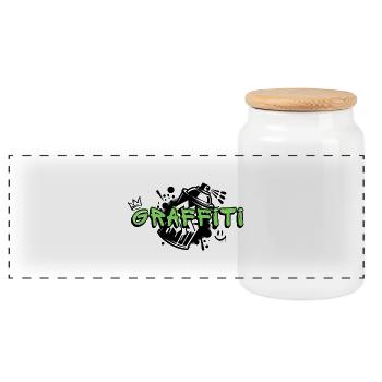 Graffiti - Panoramic Cookie Jar with Wooden Lid - white - Front