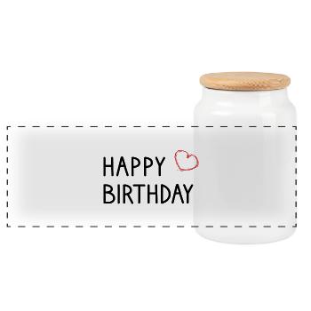 ANNIVERSARY. HAPPY BIRTHDAY. HAPPY BIRTHDAY. - Panoramic Cookie Jar with Wooden Lid - white - Front