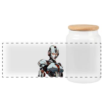 Guerrier futuriste - Boîte à biscuits avec couvercle en bois - blanc - Devant