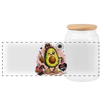 Kawaii Avocado Hot Mess - Panoramic Cookie Jar with Wooden Lid - white - Front
