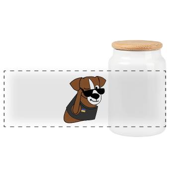 Ukraine-Hund mit Sonnenbrille – Ukrainische Flagge - Panorama Keksdose mit Holzdeckel - Weiß - Vorne