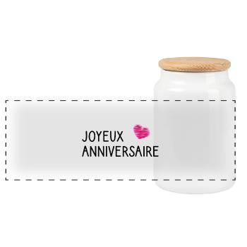 HAPPY BIRTHDAY. HAPPY BIRTHDAY. ANNIVERSARY. - Panoramic Cookie Jar with Wooden Lid - white - Front