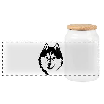 Silhouette de tête de malamute d’Alaska noir et blanc - Boîte à biscuits avec couvercle en bois - blanc - Devant
