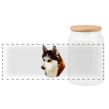 Nordischer Husky Kopf Zeichnung - Panorama Keksdose mit Holzdeckel - Weiß - Vorne