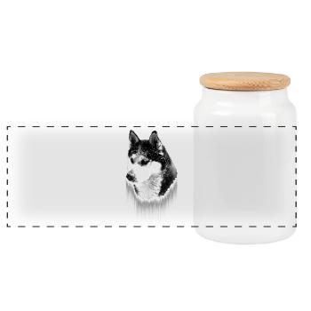 Husky Nebel Tropfen Eis - Panoramic Cookie Jar with Wooden Lid - white - Front