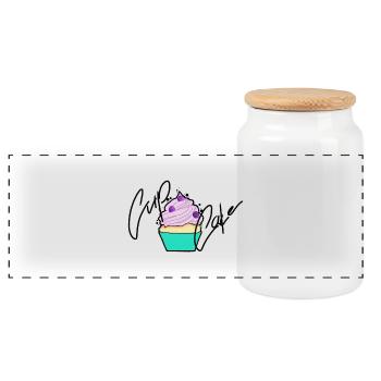 Pastel Cupcake Signature Design - Panoramic Cookie Jar with Wooden Lid - white - Front