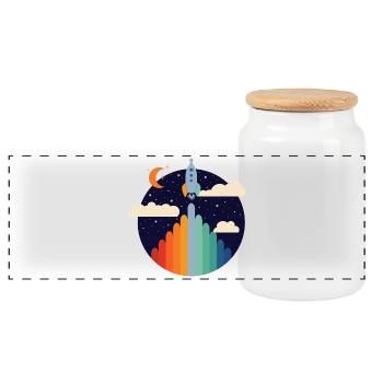 Fusée (Rayures Colorées, Cercle) - Boîte à biscuits avec couvercle en bois - blanc - Devant