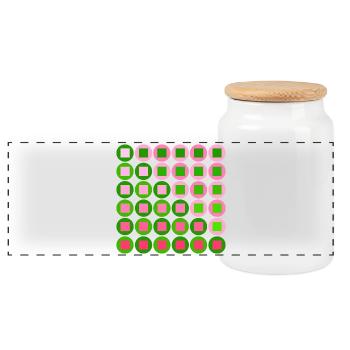 Pink and Green Circles and Squares in Op Art Style - Panoramic Cookie Jar with Wooden Lid - white - Front