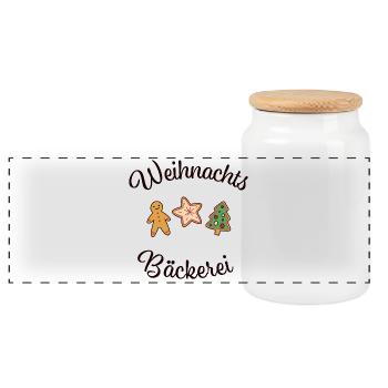 Weihnachten Plätzchen Kekse backen Bäckerei - Panorama Keksdose mit Holzdeckel - Weiß - Vorne