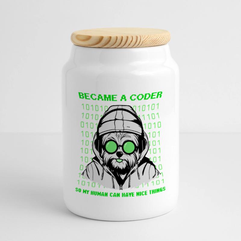 Devenu codeur – Hacker Dog Binary Look Boîte à biscuits avec couvercle en bois