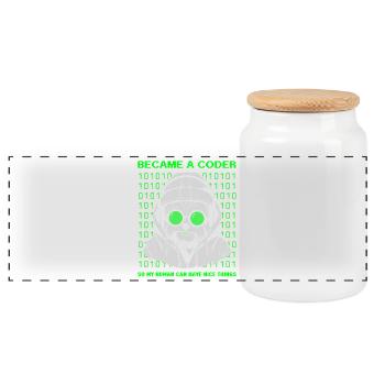 Became a Coder – Cyber Dog Binary - Panoramic Cookie Jar with Wooden Lid - white - Front