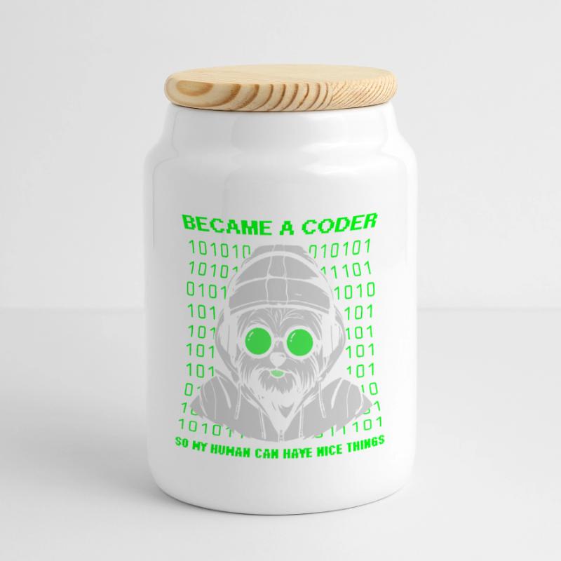 Became a Coder – Cyber Dog Binary Panoramic Cookie Jar with Wooden Lid