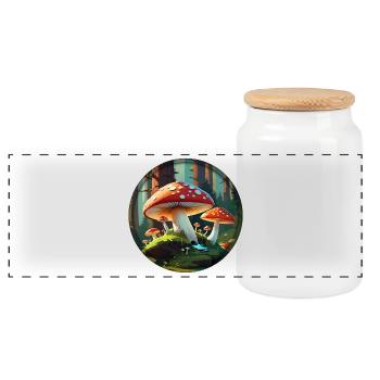 Champignon - Amanita muscaria dans la forêt 001 - Boîte à biscuits avec couvercle en bois - blanc - Devant