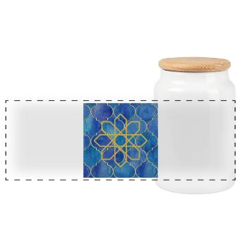 Golden Islamic Geometry on Blue - Panoramic Cookie Jar with Wooden Lid - white - Front
