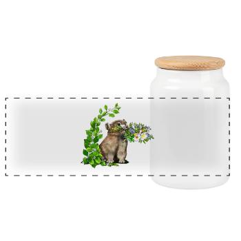 little whistling hare - Panoramic Cookie Jar with Wooden Lid - white - Front