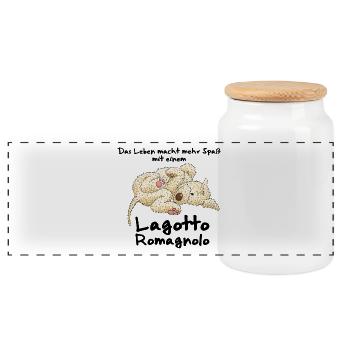 Lagotto Life 1 2 - Panoramic Cookie Jar with Wooden Lid - white - Front