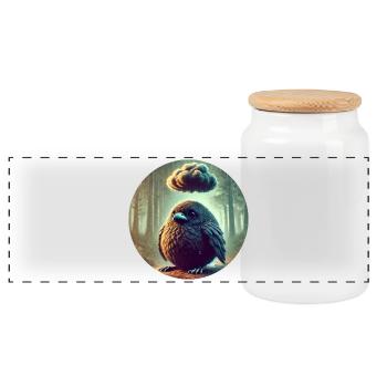 Sad Crow in the Rain - Panoramic Cookie Jar with Wooden Lid - white - Front
